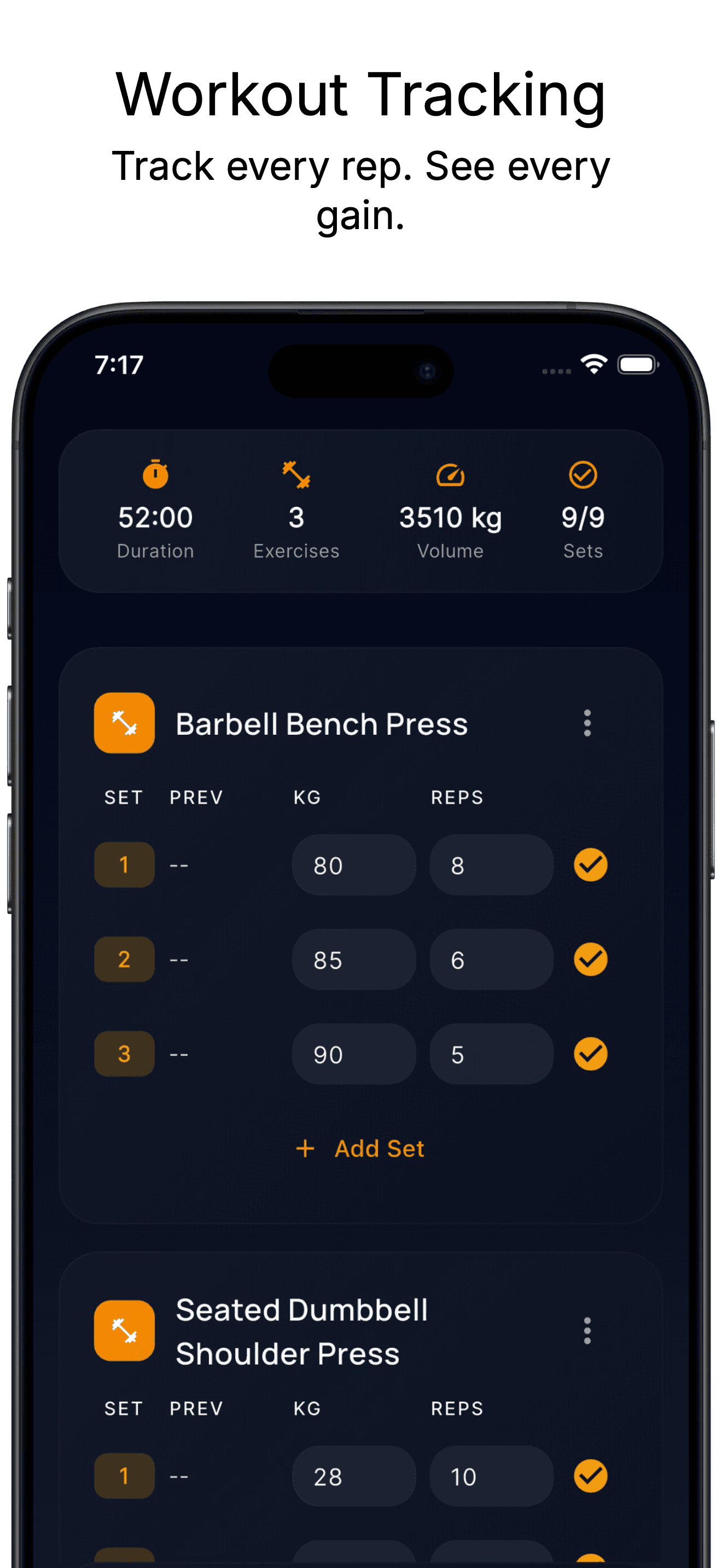 DilFit workout tracking screen