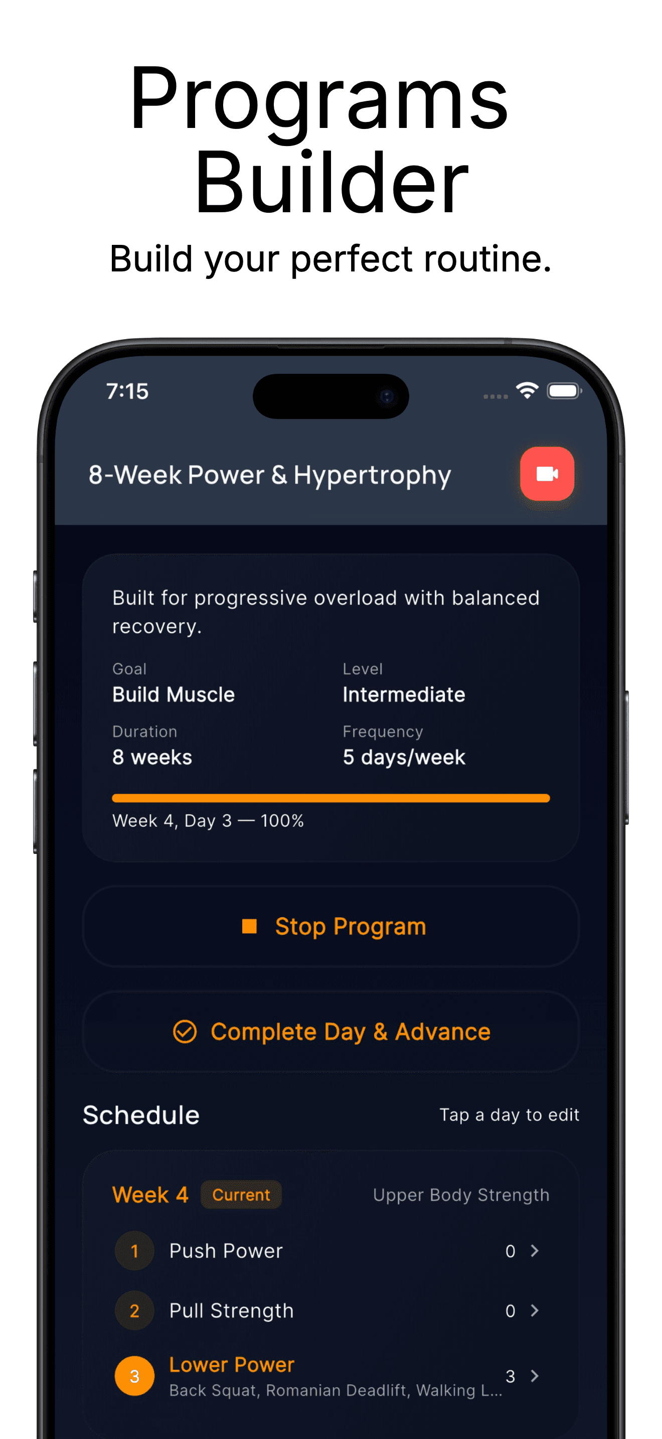 Programs Builder screen
