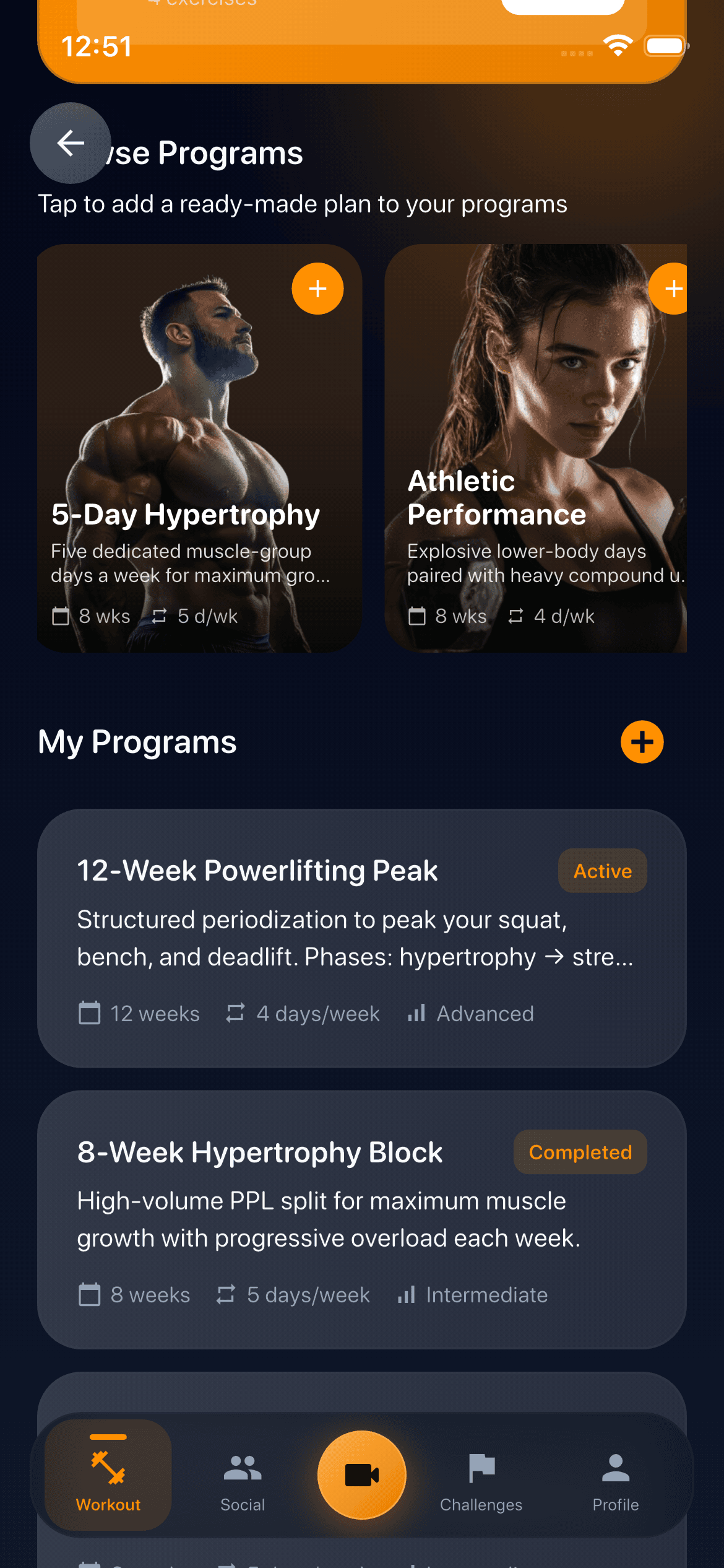 DilFit programs library with ready-made training plans
