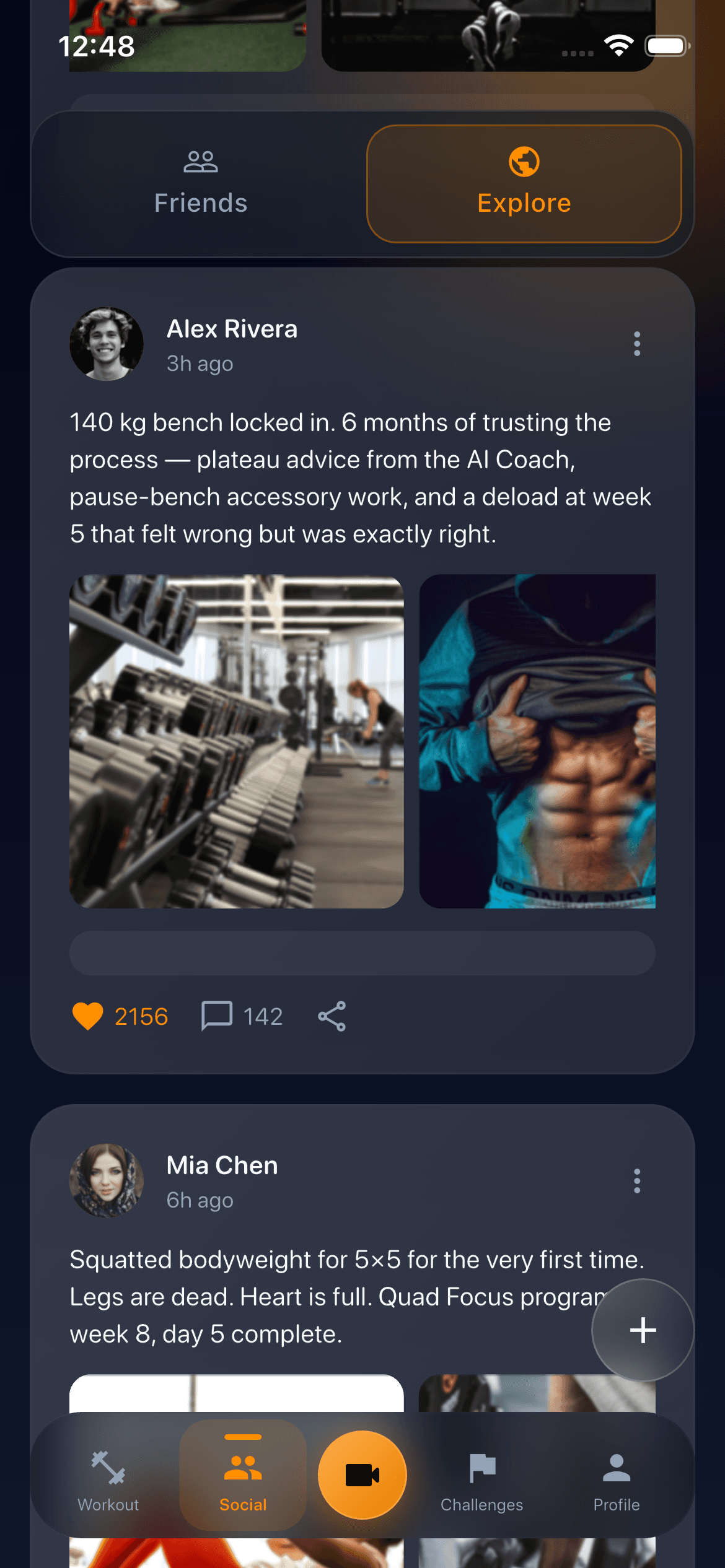 DilFit social feed with friends' sessions and PRs